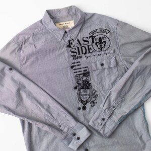 DKNY JEANS Men's Large Striped Embroidered‎ Button Up Shirt